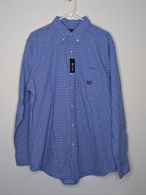 NWT Chaps Easy Care Blue Plaid Button Down Shirt L